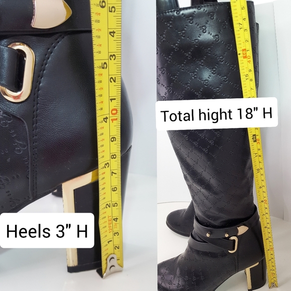 FELLINI🔥Black Knee High| Round Toe|Block Goden Heels - Picture 12 of 15